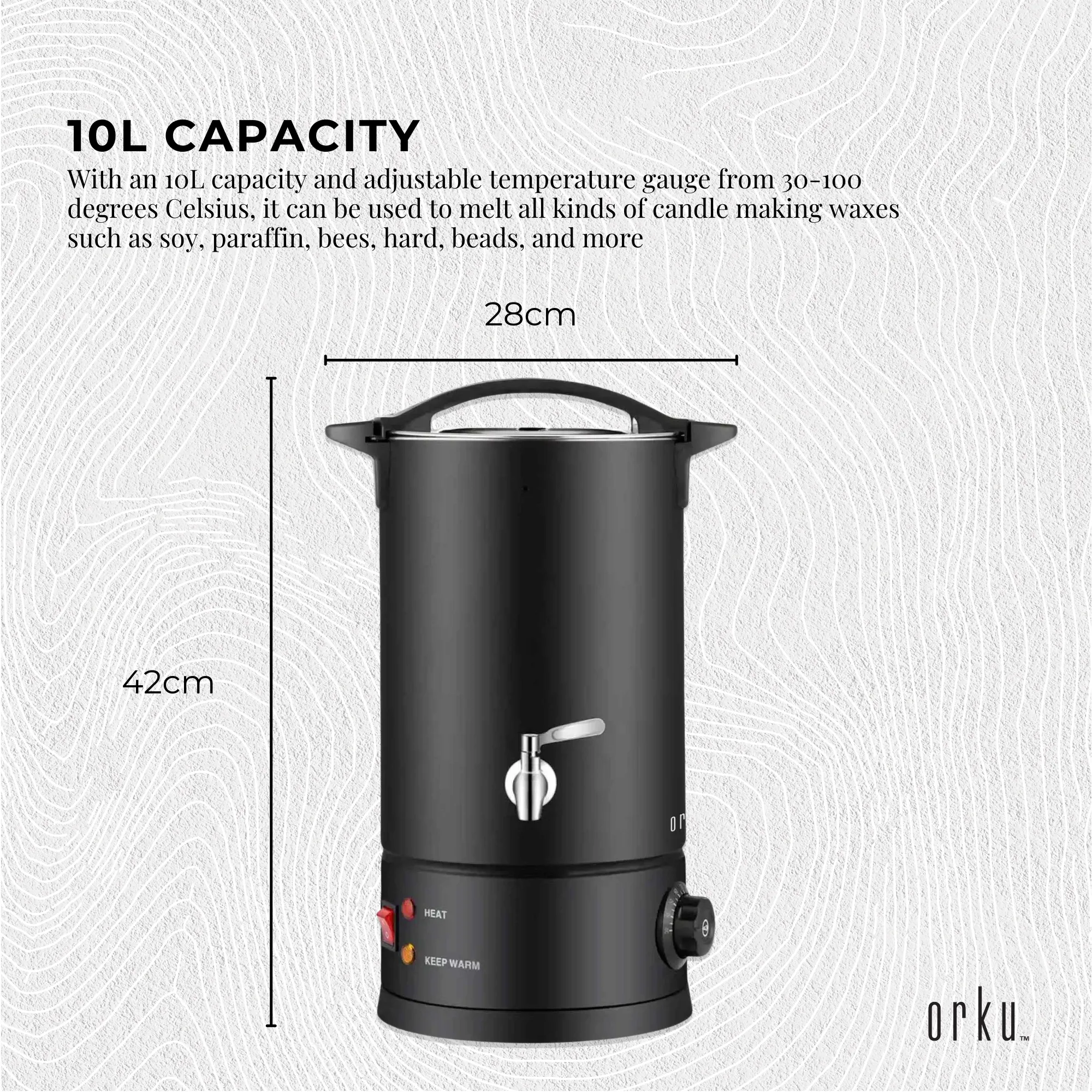 10L Candle Wax Heater Black with Tap | Soy Wax Melter Candle Making Pot
