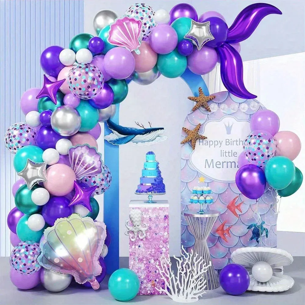 112 Mermaid Themed Balloon Set Suitable For Aquarium Decoration Birthday Wedding Outdoor Beach Swimming Pool Anniversary Summer
