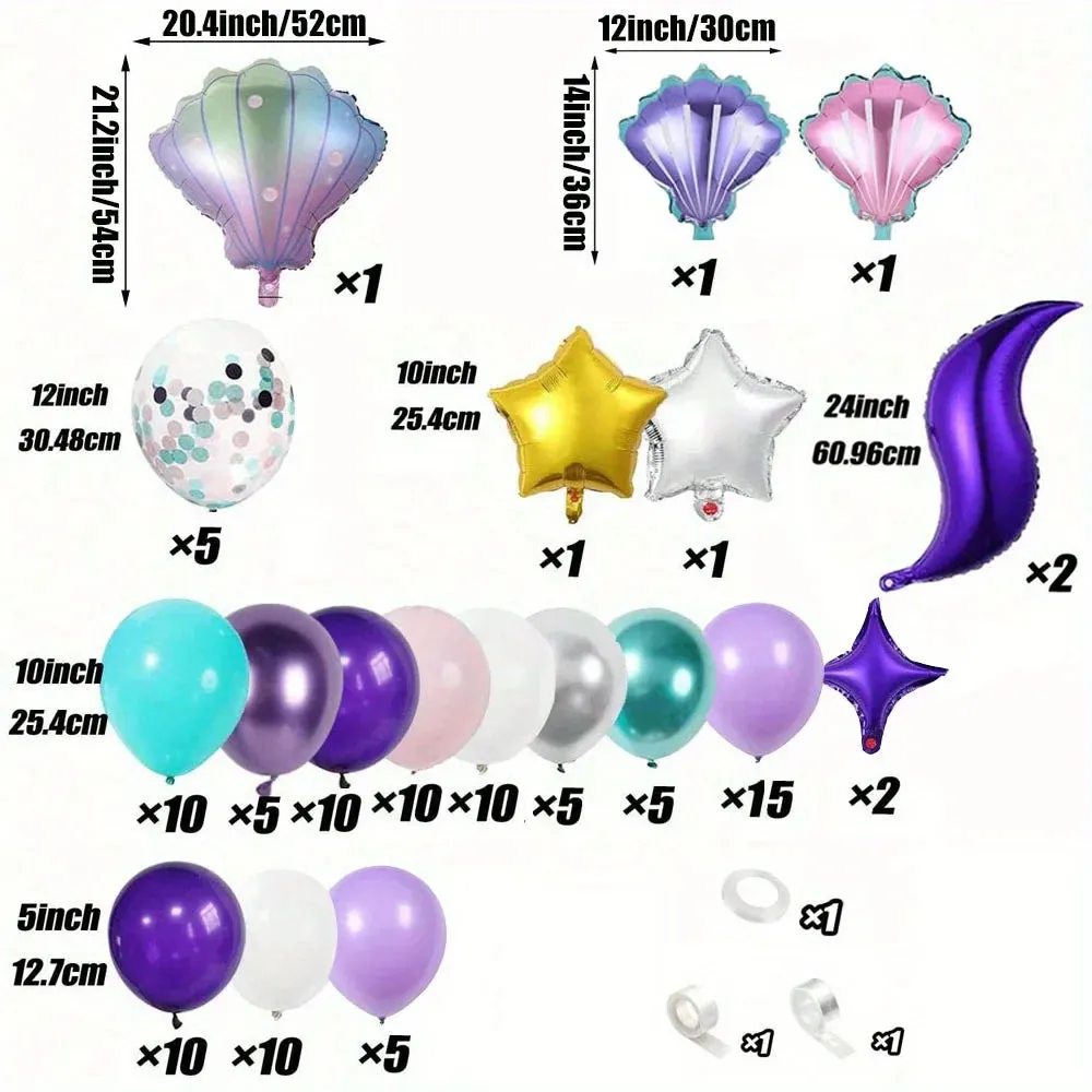 112 Mermaid Themed Balloon Set Suitable For Aquarium Decoration Birthday Wedding Outdoor Beach Swimming Pool Anniversary Summer