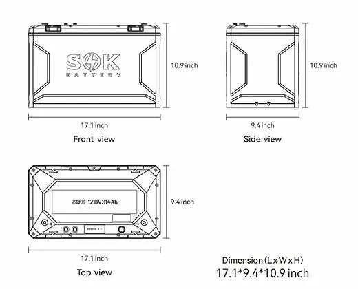 12V 314Ah Lithium Battery, Built-in heater & Bluetooth, Victron CAN Comms | SOK Battery
