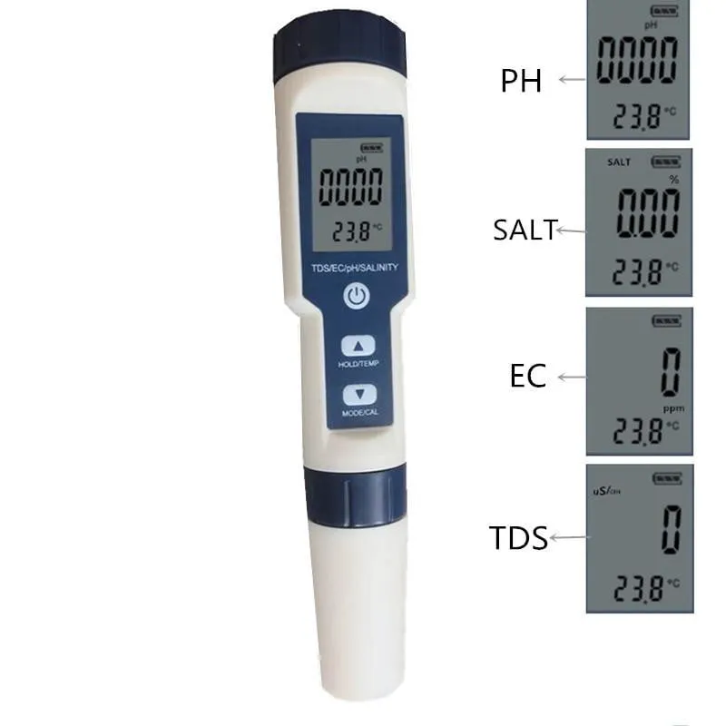 5 IN 1 Waterproof Water Quality PH Tester Thermometer TDS EC Salinity Meter