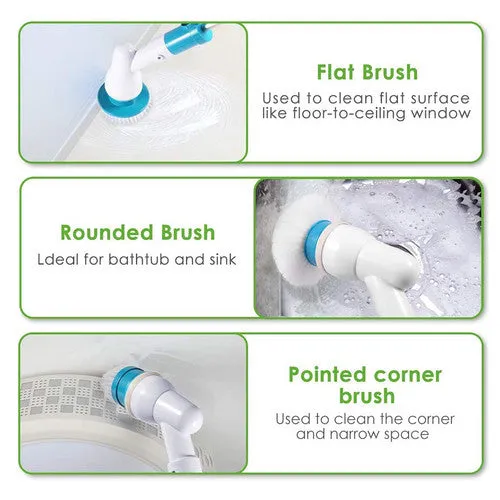 5PCS Rechargeable Spin Scrubber | Electric Turbo Scrub Cleaning Brush | Cordless Kit