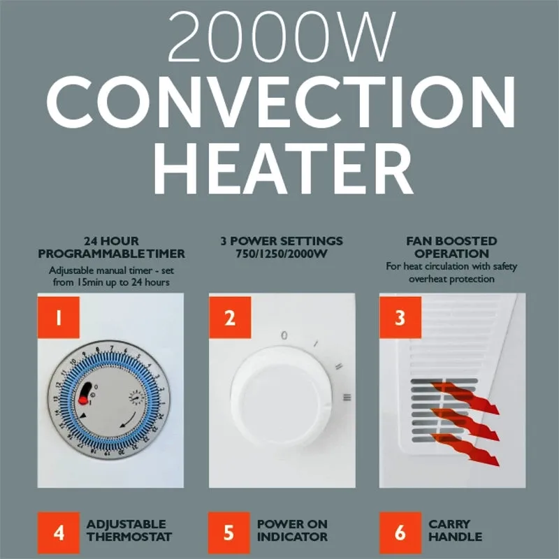 Arlec 2000W Convection Heater with Fan Boost  / Safety Overheat Protection