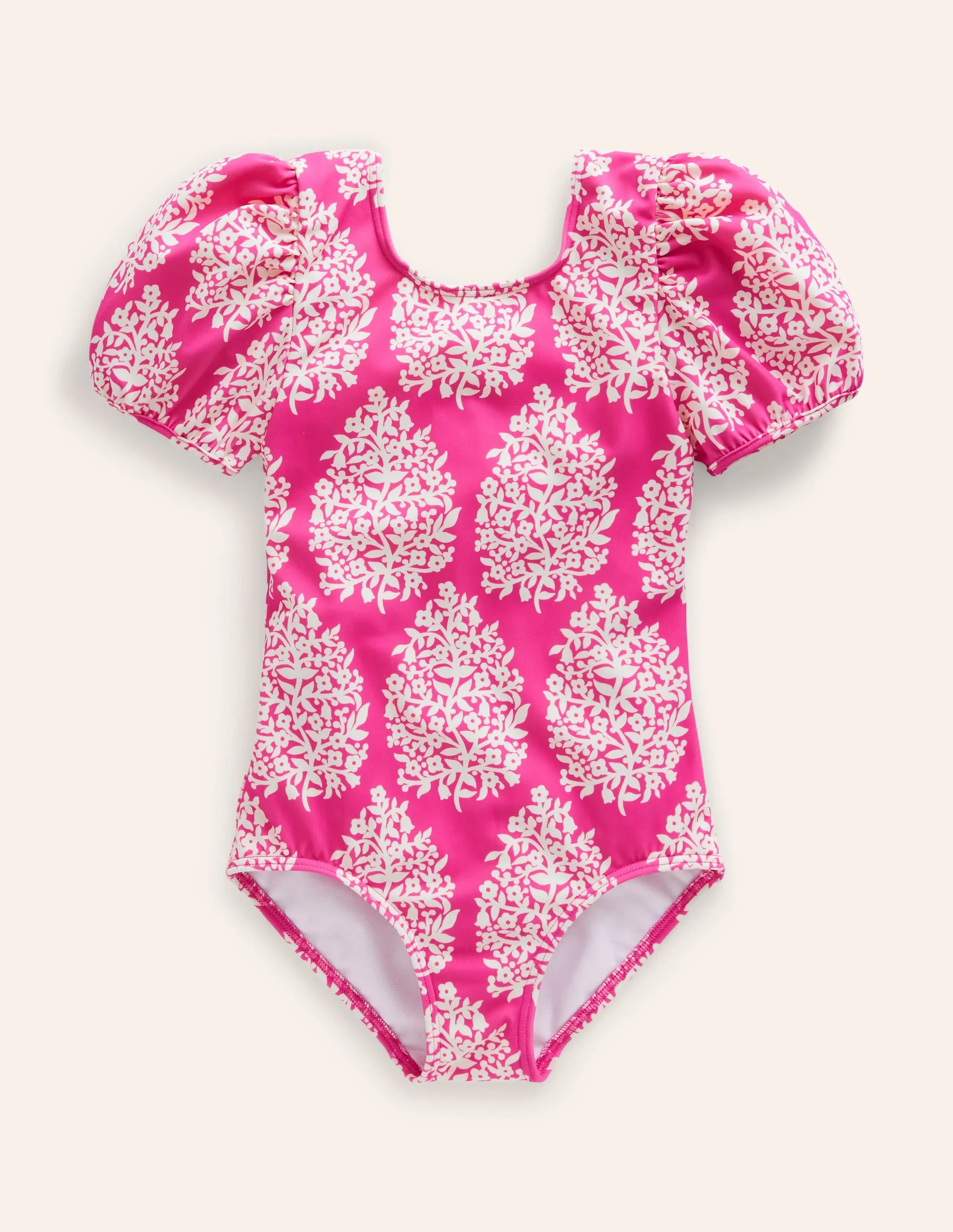 Printed Puff-sleeved Swimsuit-Pink Small Flower Stamp