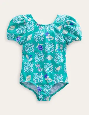 Printed Puff-sleeved Swimsuit-Tropical Spring Lagoon