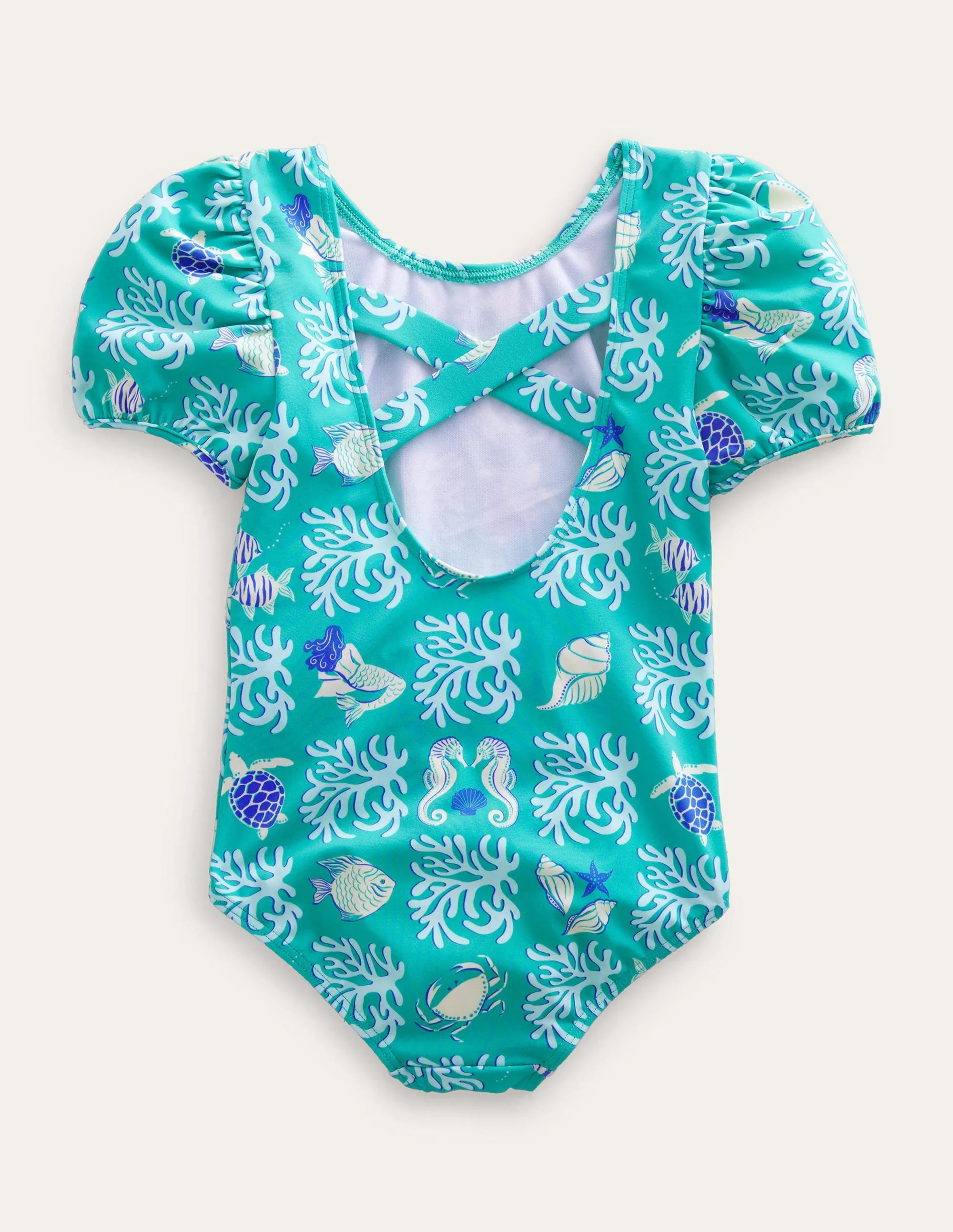 Printed Puff-sleeved Swimsuit-Tropical Spring Lagoon