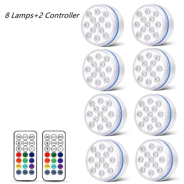Submersible LED Lights with Remote Underwater Pool Light IP68 Magnet 13 LED Bright Lamp RGB for Pond/Pool/Aquarium
