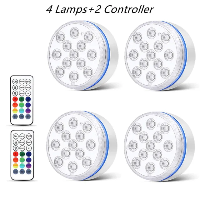 Submersible LED Lights with Remote Underwater Pool Light IP68 Magnet 13 LED Bright Lamp RGB for Pond/Pool/Aquarium