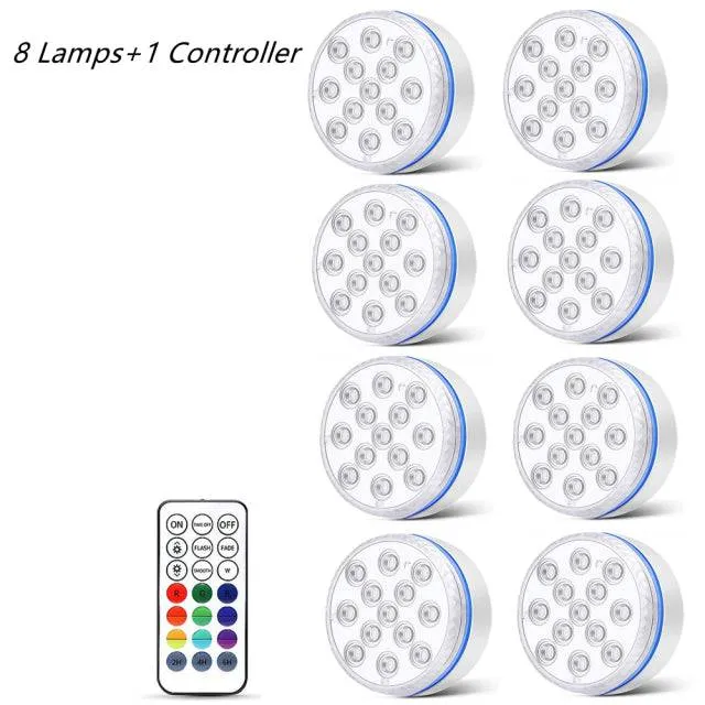 Submersible LED Lights with Remote Underwater Pool Light IP68 Magnet 13 LED Bright Lamp RGB for Pond/Pool/Aquarium