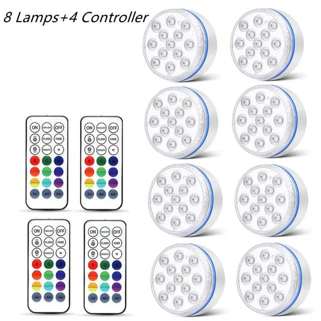 Submersible LED Lights with Remote Underwater Pool Light IP68 Magnet 13 LED Bright Lamp RGB for Pond/Pool/Aquarium
