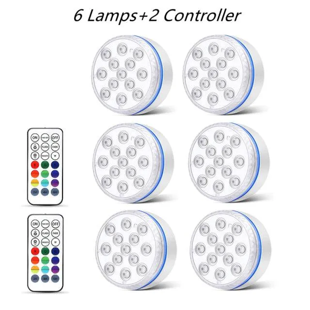 Submersible LED Lights with Remote Underwater Pool Light IP68 Magnet 13 LED Bright Lamp RGB for Pond/Pool/Aquarium