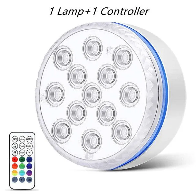 Submersible LED Lights with Remote Underwater Pool Light IP68 Magnet 13 LED Bright Lamp RGB for Pond/Pool/Aquarium