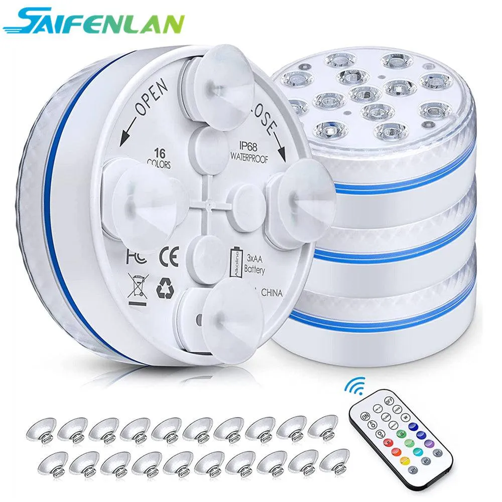 Submersible LED Lights with Remote Underwater Pool Light IP68 Magnet 13 LED Bright Lamp RGB for Pond/Pool/Aquarium