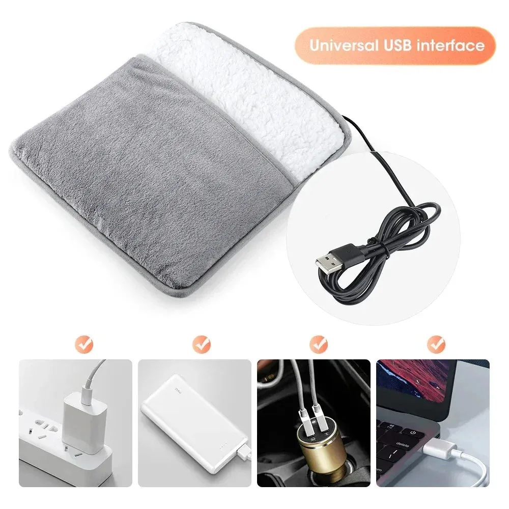 Winter USB Charging Electric Foot Heating Pad – Soft Plush Washable Foot Warmer Heater